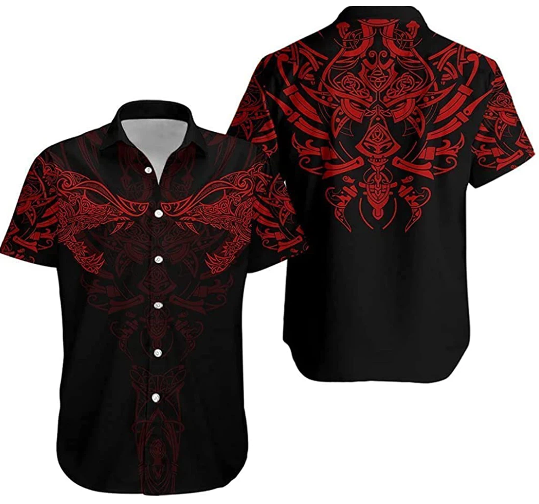 Personalized Geki & Freki Viking Wolf Red Design Never Fade Hawaiian Shirt, Button Up Aloha Shirt For Men, Women
