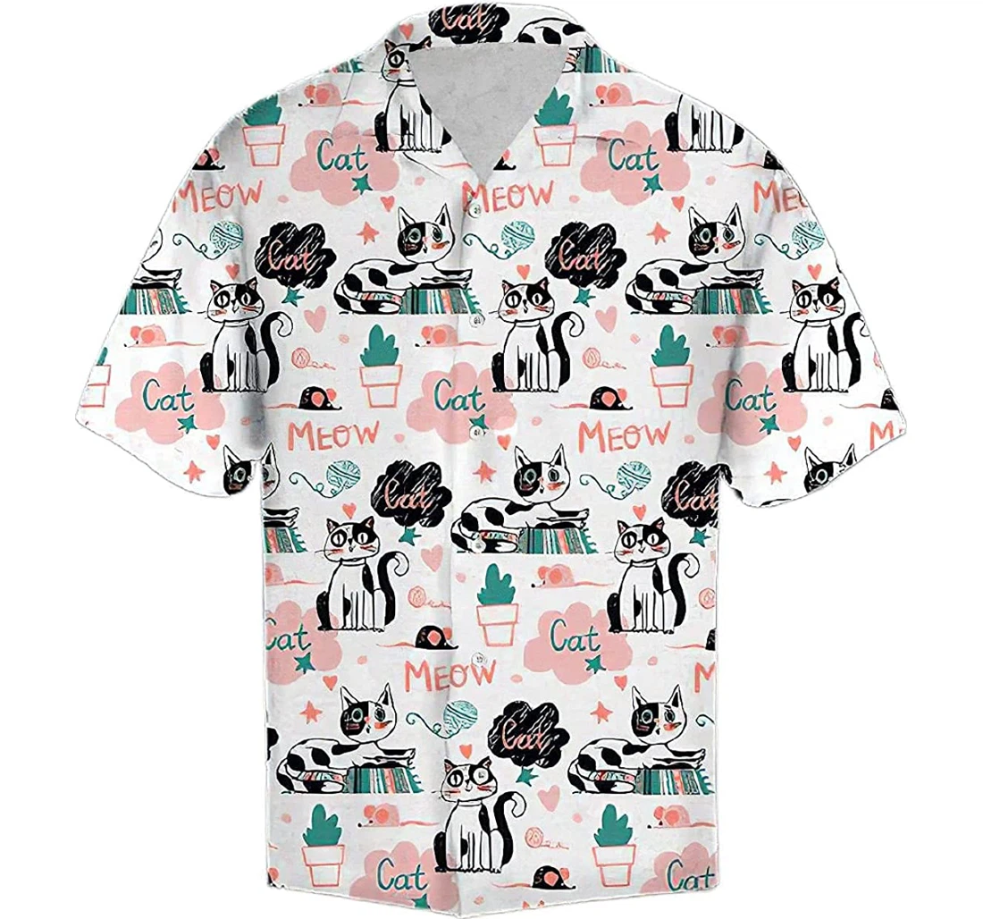 Personalized Cute Cat Pocket Hawaiian Shirt, Button Up Aloha Shirt For Men, Women