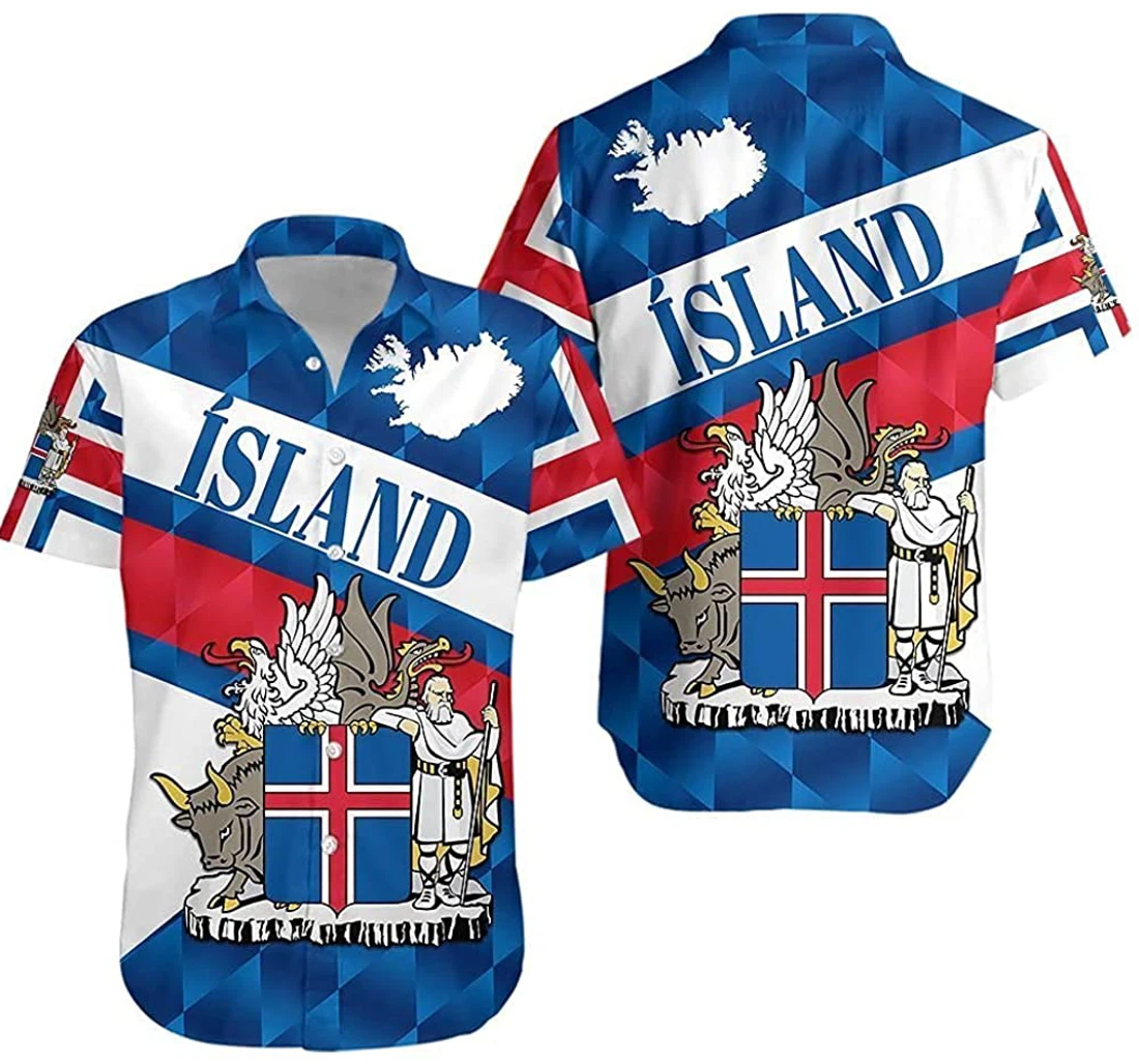 Personalized Iceland Coat Of Arms Sporty Style Hawaiian Shirt, Button Up Aloha Shirt For Men, Women