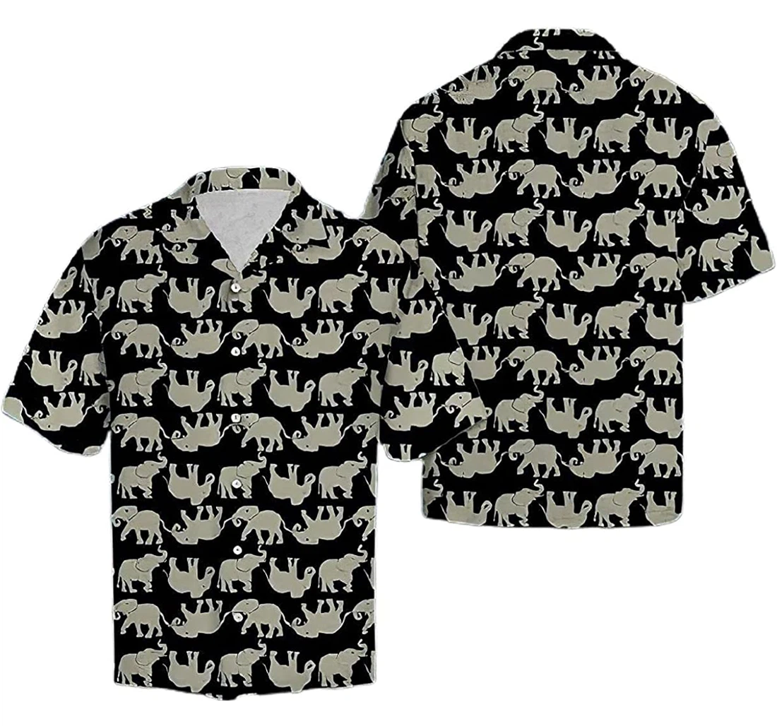 Personalized Elephant Black White Line Pocket Hawaiian Shirt, Button Up Aloha Shirt For Men, Women