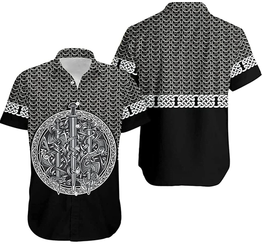 Personalized Viking Sword Mix Celtic Patterns Fashion Viking Tshirt Hawaiian Shirt, Button Up Aloha Shirt For Men, Women