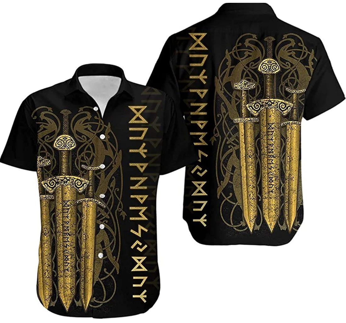 Personalized Viking Sword Gold Beautiful Viking Hawaiian Shirt, Button Up Aloha Shirt For Men, Women