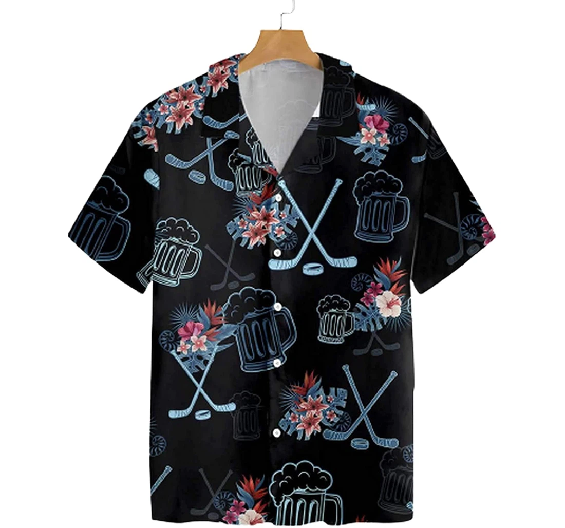 Personalized Hockey Beer Soft Beach Full Prints Hawaiian Shirt, Button Up Aloha Shirt For Men, Women