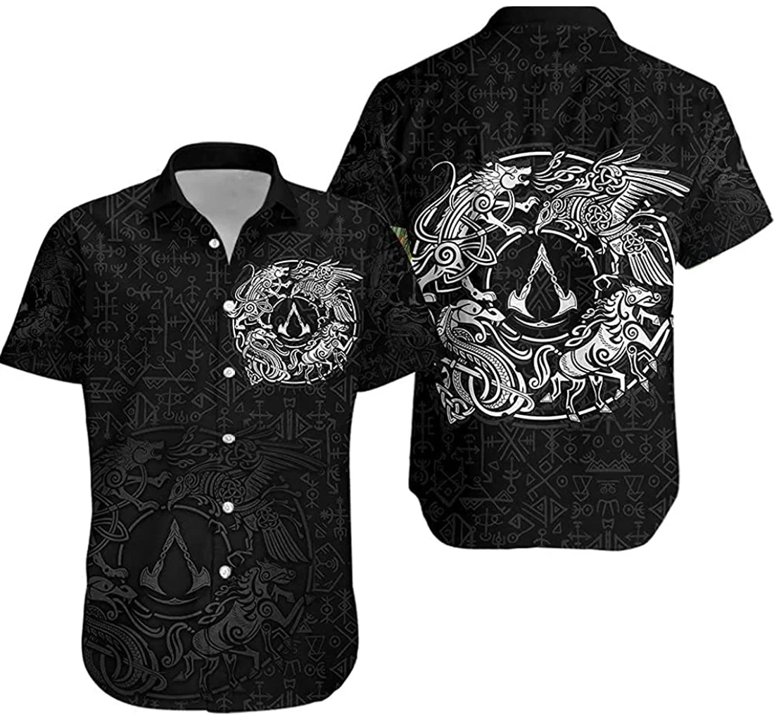 Personalized Viking Valhalla Raven With Wolf - Sleipnir Casual Hawaiian Shirt, Button Up Aloha Shirt For Men, Women