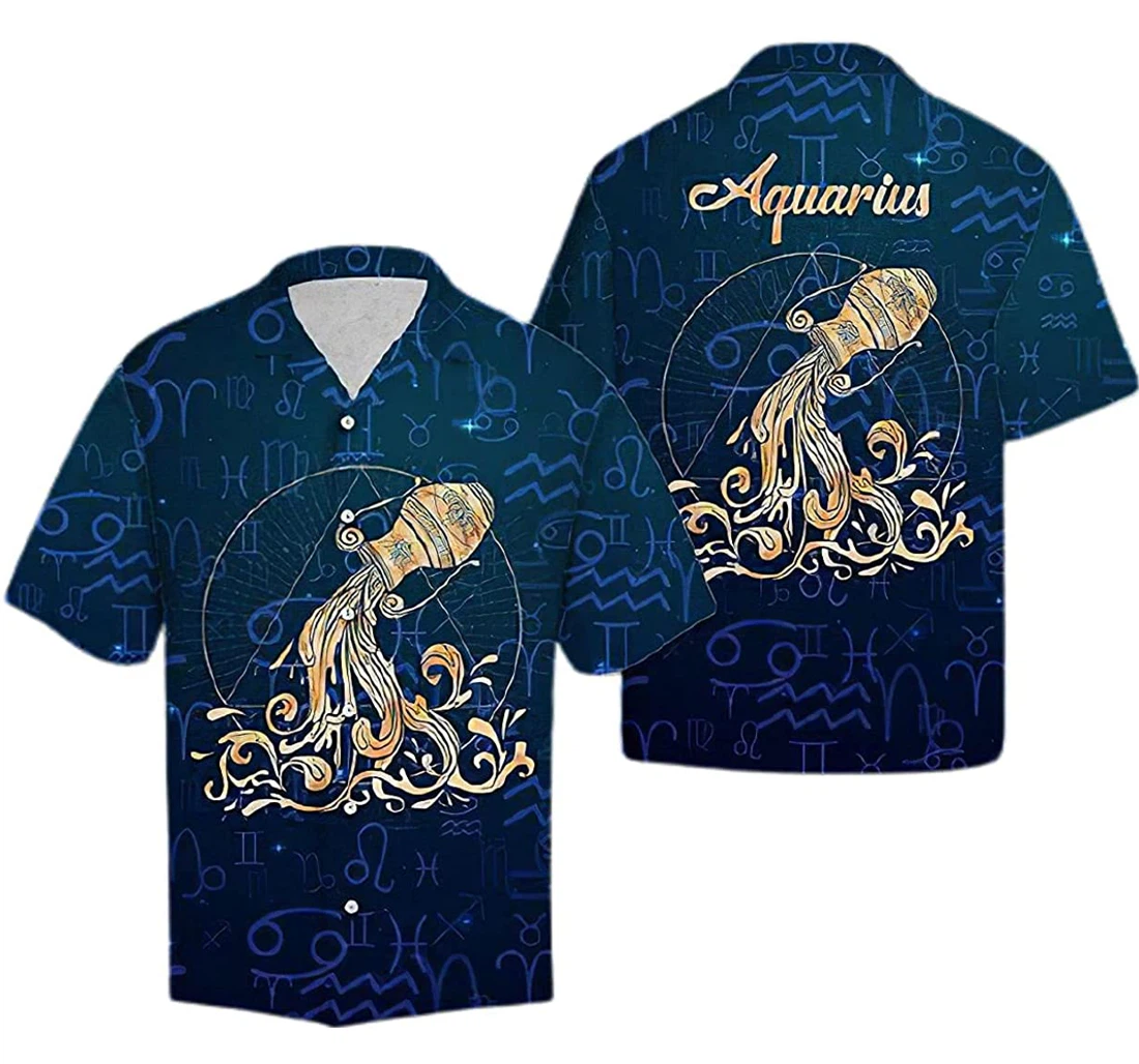 Personalized Aquarius Zodiac Symbol Pocket Hawaiian Shirt, Button Up Aloha Shirt For Men, Women