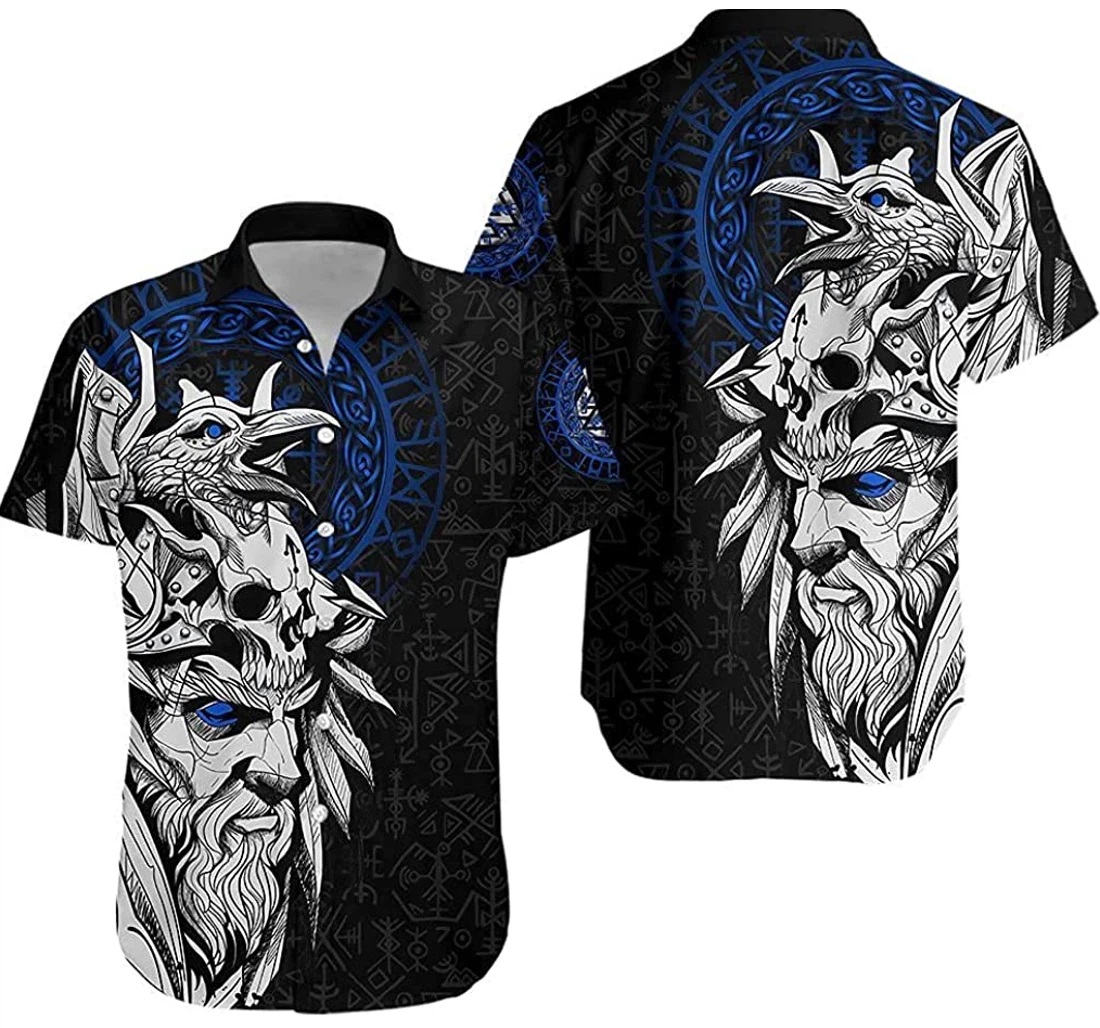 Personalized Viking Odin And Raven Blue Vikings Tee Menwomenteenagers Hawaiian Shirt, Button Up Aloha Shirt For Men, Women