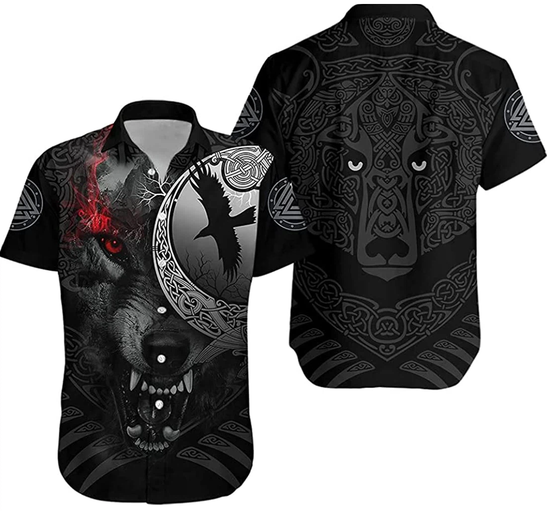 Personalized Viking Angry Moon Wolf Shirt Vikings Tee Adult Hawaiian Shirt, Button Up Aloha Shirt For Men, Women