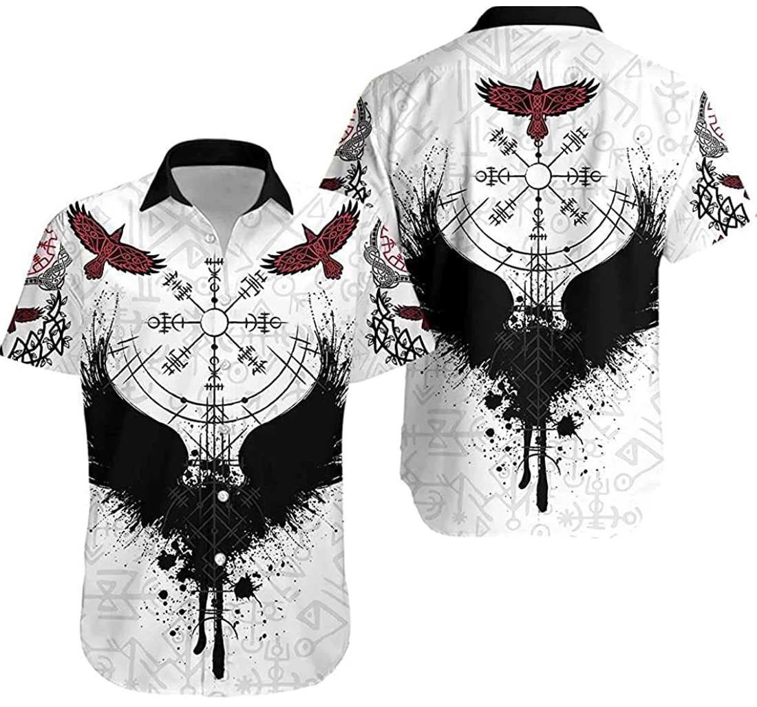 Personalized Raven Of Odin Fascinating Viking Vegvisir Fashion T-shirt Hawaiian Shirt, Button Up Aloha Shirt For Men, Women