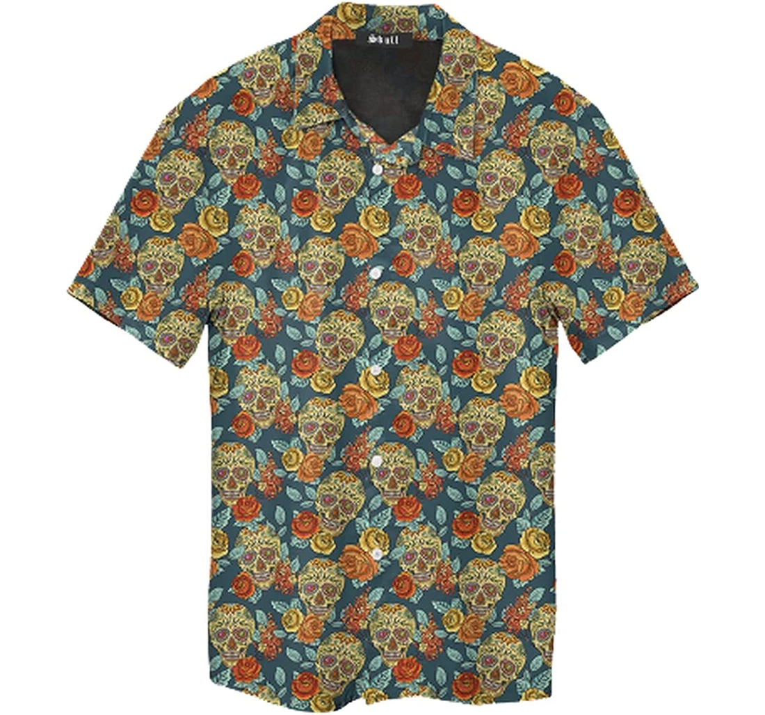 Personalized Flower Skull Green Soft Beach Full Prints Hawaiian Shirt, Button Up Aloha Shirt For Men, Women