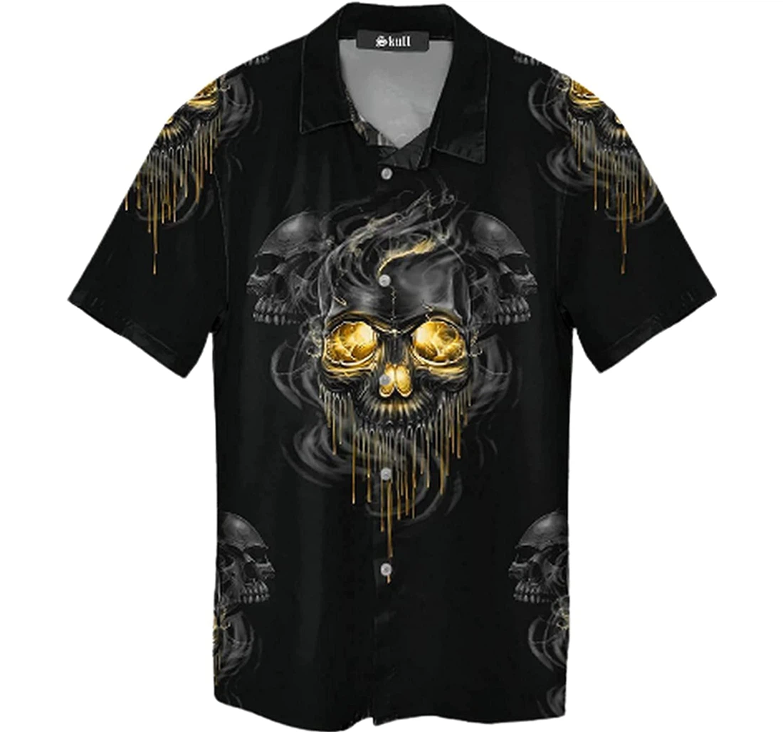 Personalized Melted Skull Soft Beach Full Prints Hawaiian Shirt, Button Up Aloha Shirt For Men, Women