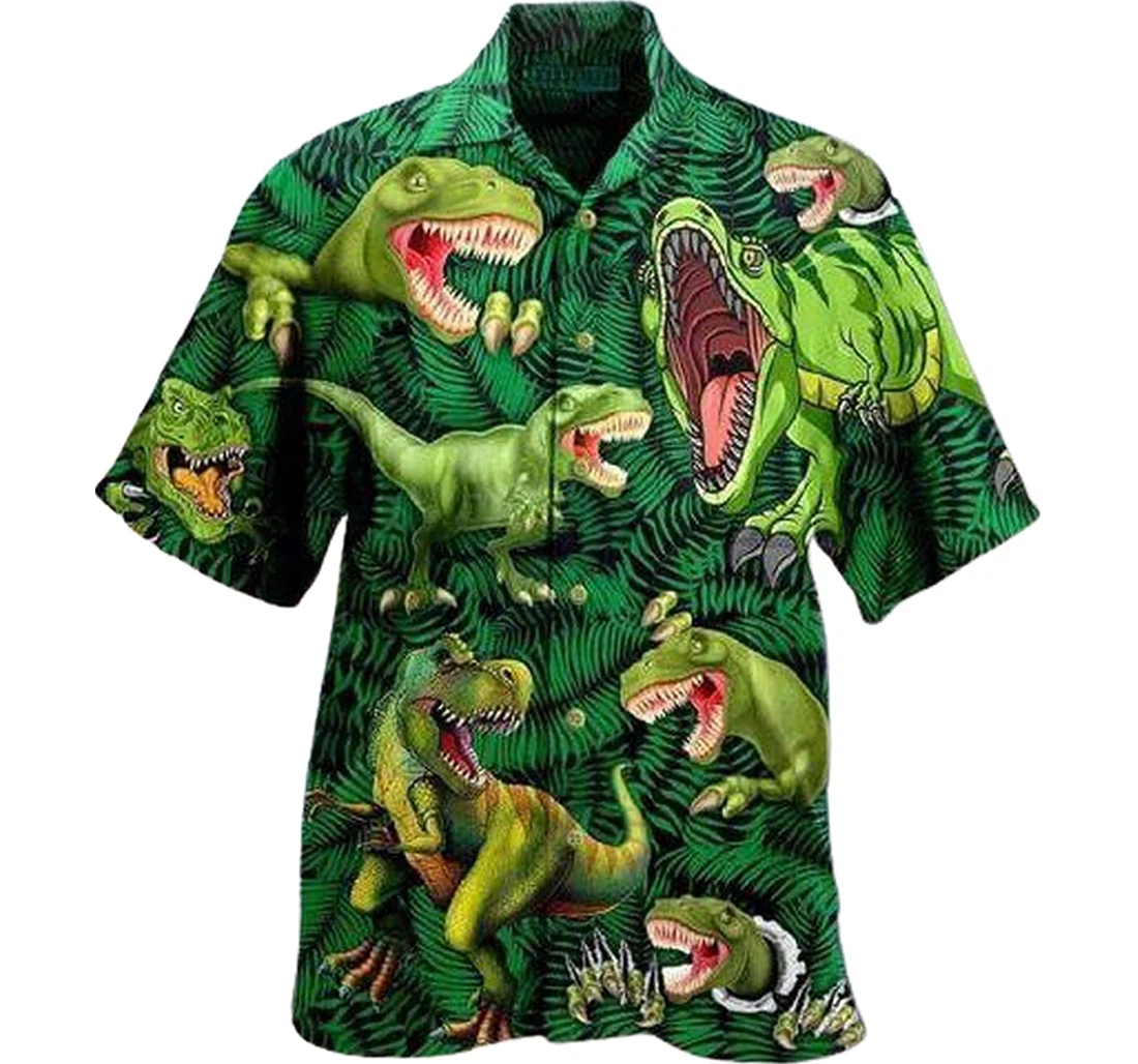 Personalized Dinosaur Green Forest Soft Hawaiian Shirt, Button Up Aloha Shirt For Men, Women