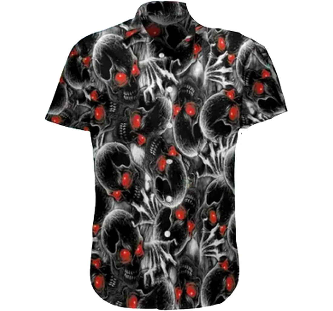 Personalized Skull Red Soft Beach Full Prints Hawaiian Shirt, Button Up Aloha Shirt For Men, Women