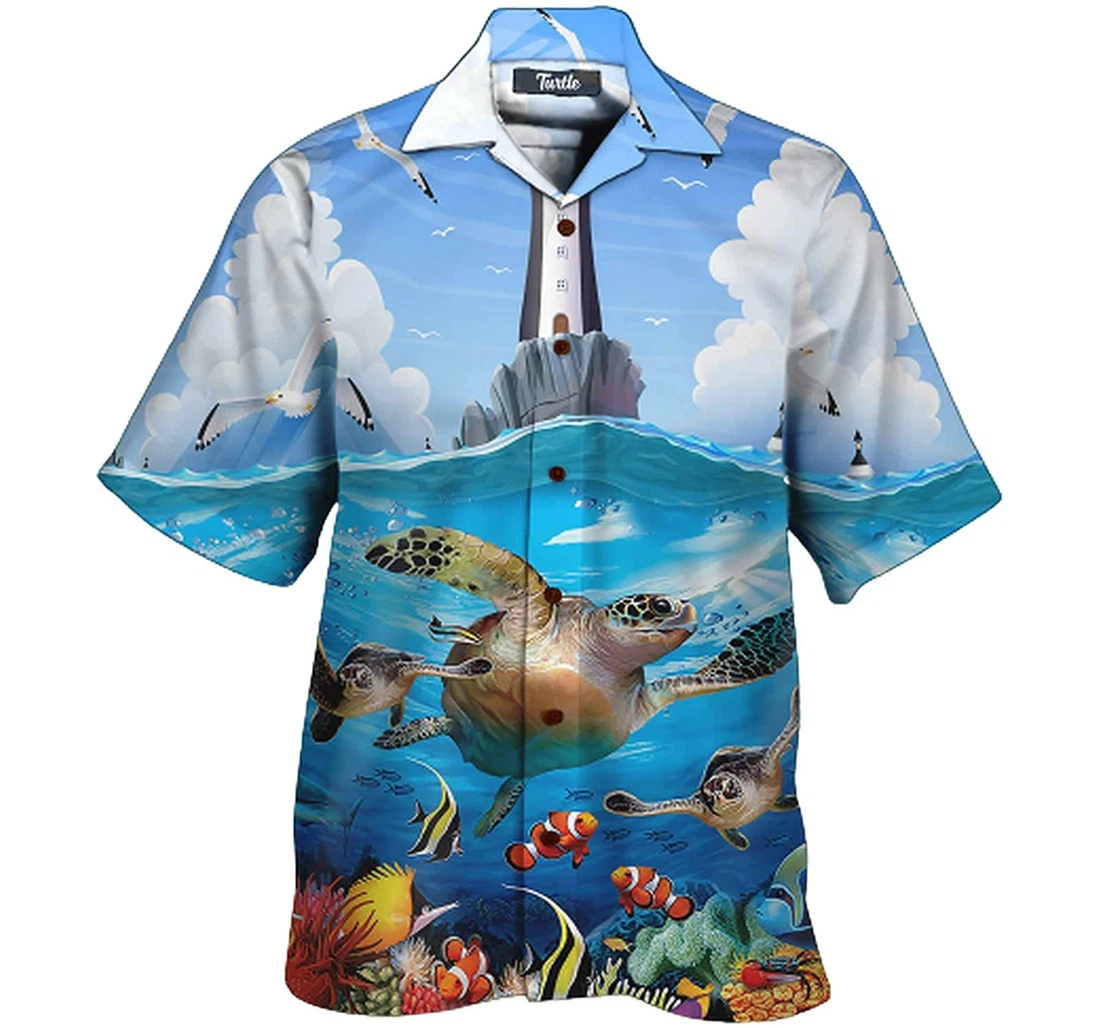 Personalized Sea Turtle Swimming Soft Hawaiian Shirt, Button Up Aloha Shirt For Men, Women