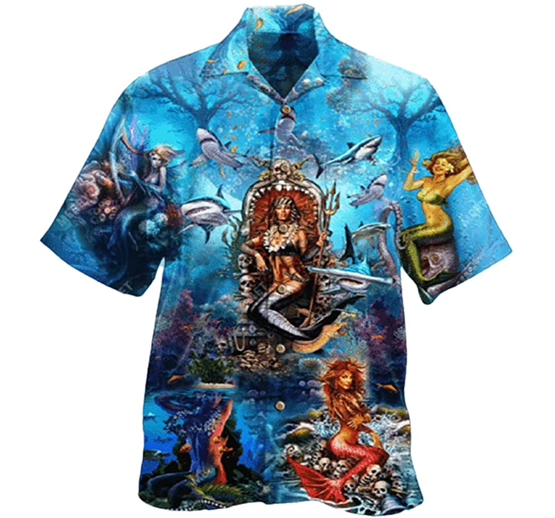 Personalized Beautiful Mermaid In The Ocean Hawaiian Shirt, Button Up Aloha Shirt For Men, Women