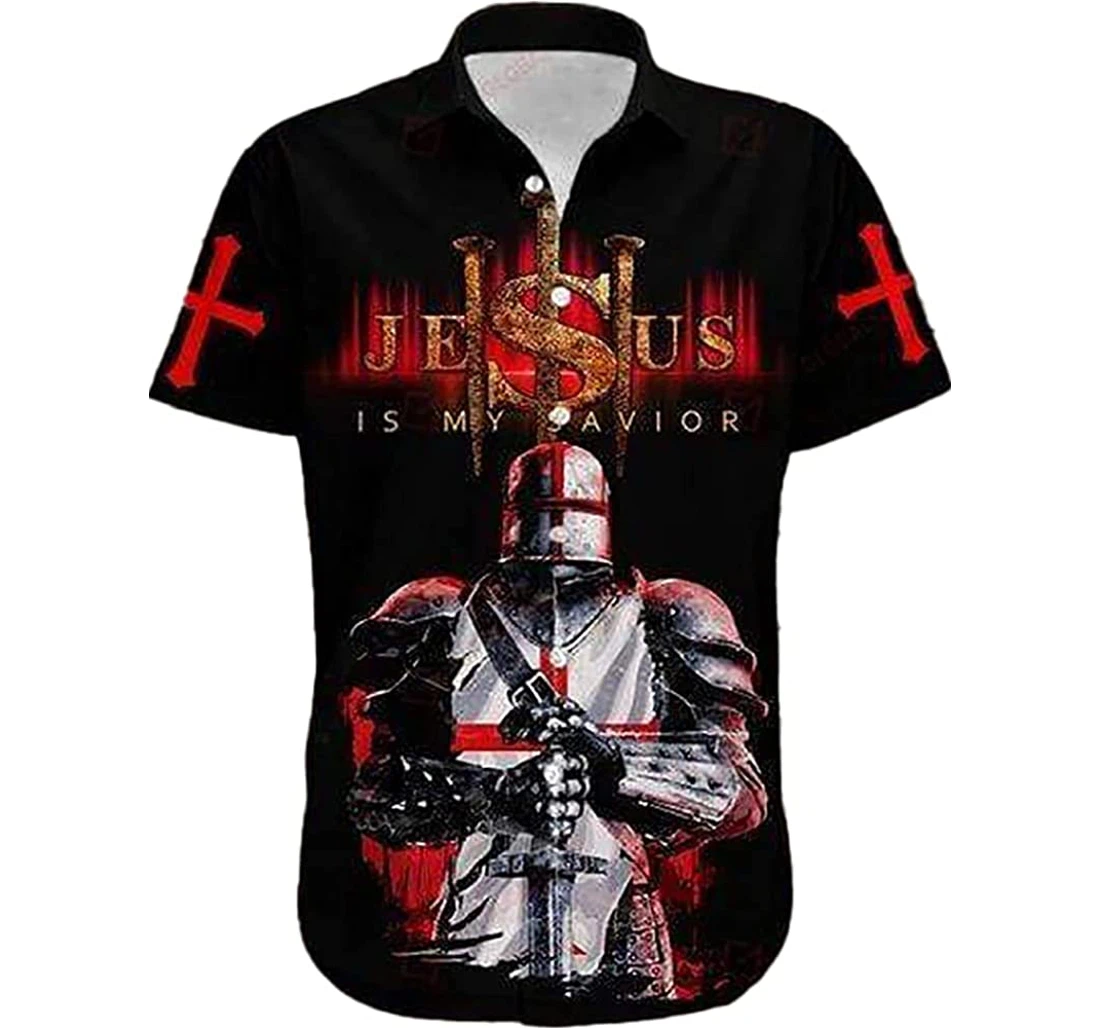 Personalized Knights Templar Jesus Hawaiian Shirt, Button Up Aloha Shirt For Men, Women