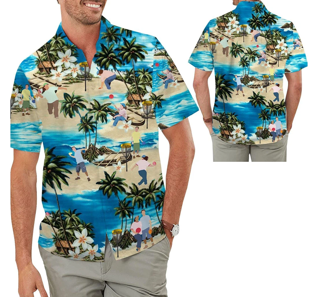Personalized Disc Golfers Playing On The Beach Frisbee Disc Golf & Sport Lovers In Hawaiian Shirt, Button Up Aloha Shirt For Men, Women