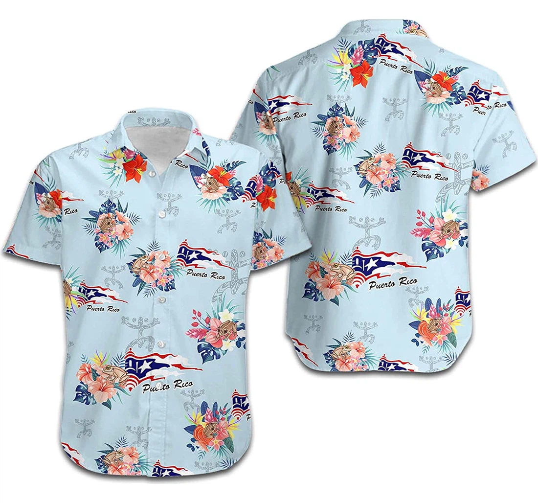 Turtle Puerto Rico Flag Hibiscus Aloha Hawaiian Shirt For Women