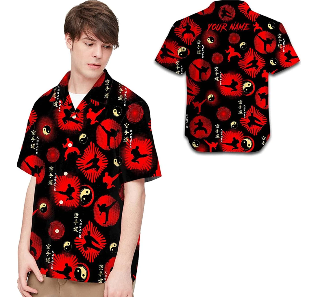 Personalized Custom Name Karate Martial Arts Lovers Hawaiian Shirt, Button Up Aloha Shirt For Men, Women