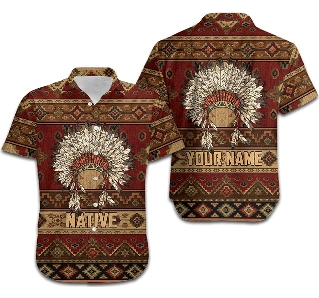 Personalized Native American Pattern Hat Custom Name American Indians In Hawaiian Shirt, Button Up Aloha Shirt For Men, Women