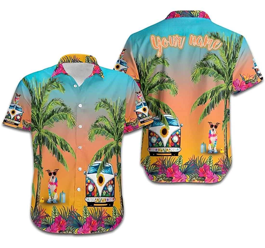 Personalized Hippie Jack Russell Custom Name Dog & Hippie Lovers Hawaiian Shirt, Button Up Aloha Shirt For Men, Women