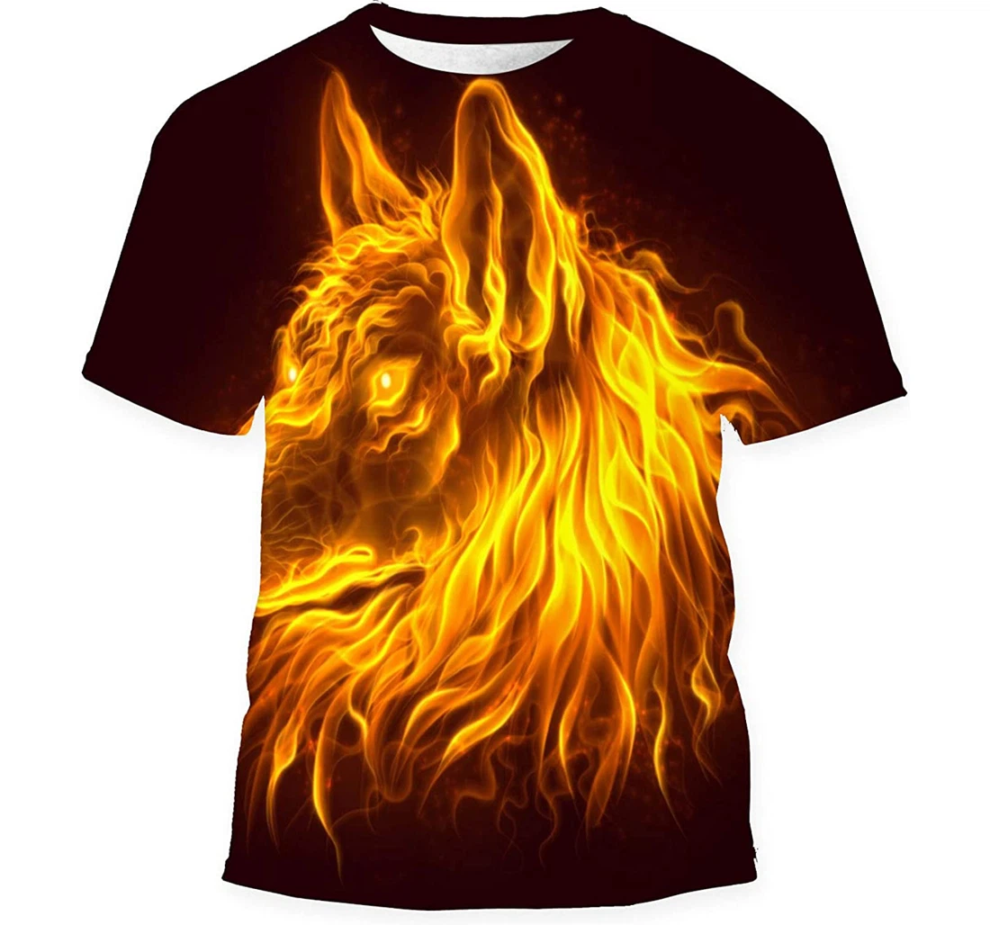 Fire Wolf Head Gift Birthday Holiday - 3D Printed T-shirt