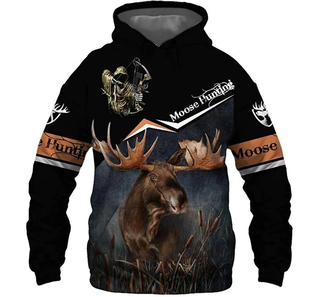 Moose Hunting Dark Night Lightweight Premium Sportwear Up - 3D Printed Pullover Hoodie