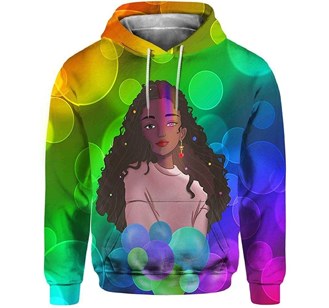 Girl Rainbow Beauty Long Hair Lightweight Sportwear Up - 3D Printed Pullover Hoodie