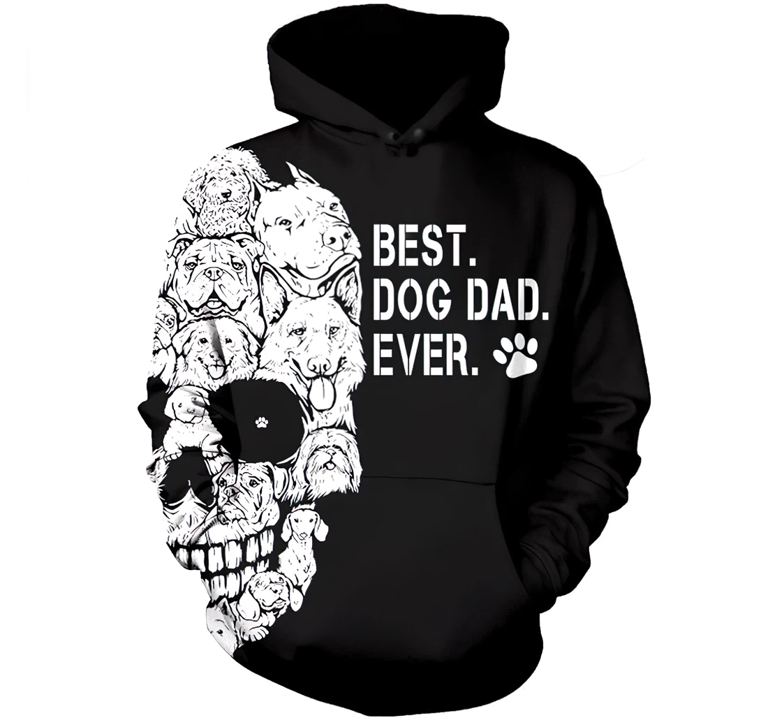 Dogs Best Dog Dad Ever Skull Lightweight Premium Sportwear Up - 3D Printed Pullover Hoodie