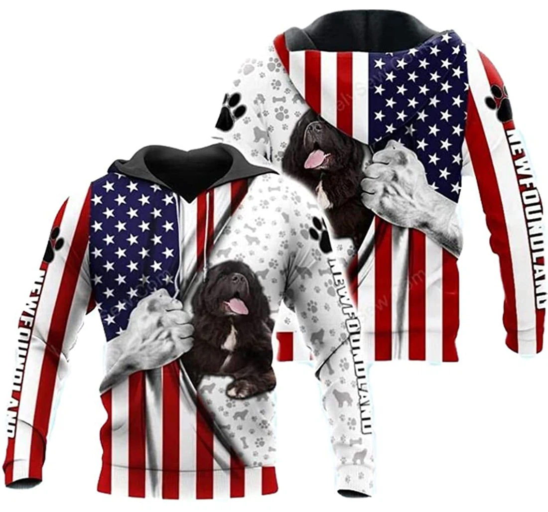 Newfoundland Usa Flag Lightweight Premium Sportwear Up - 3D Printed Pullover Hoodie