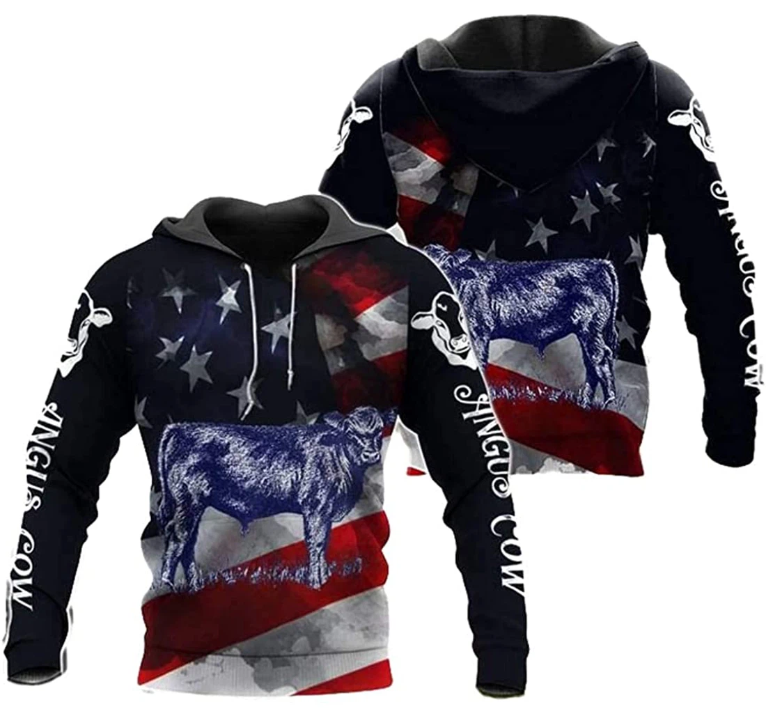 Angus Cow In Usa Flag Lightweight Premium Sportwear Up - 3D Printed Pullover Hoodie