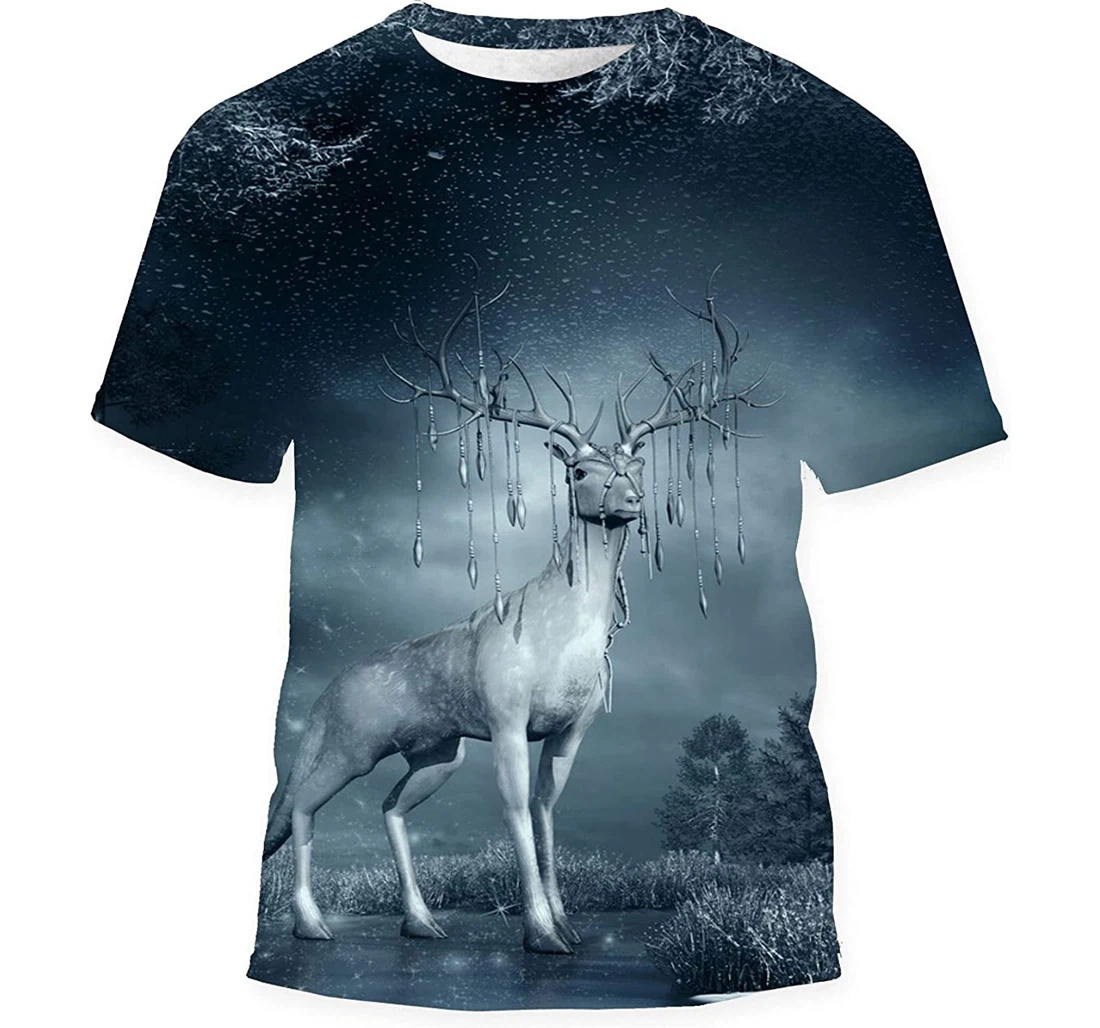 Night Winter Scene Magic Deer Frozen Gift Birthday Holiday - 3D Printed T-shirt