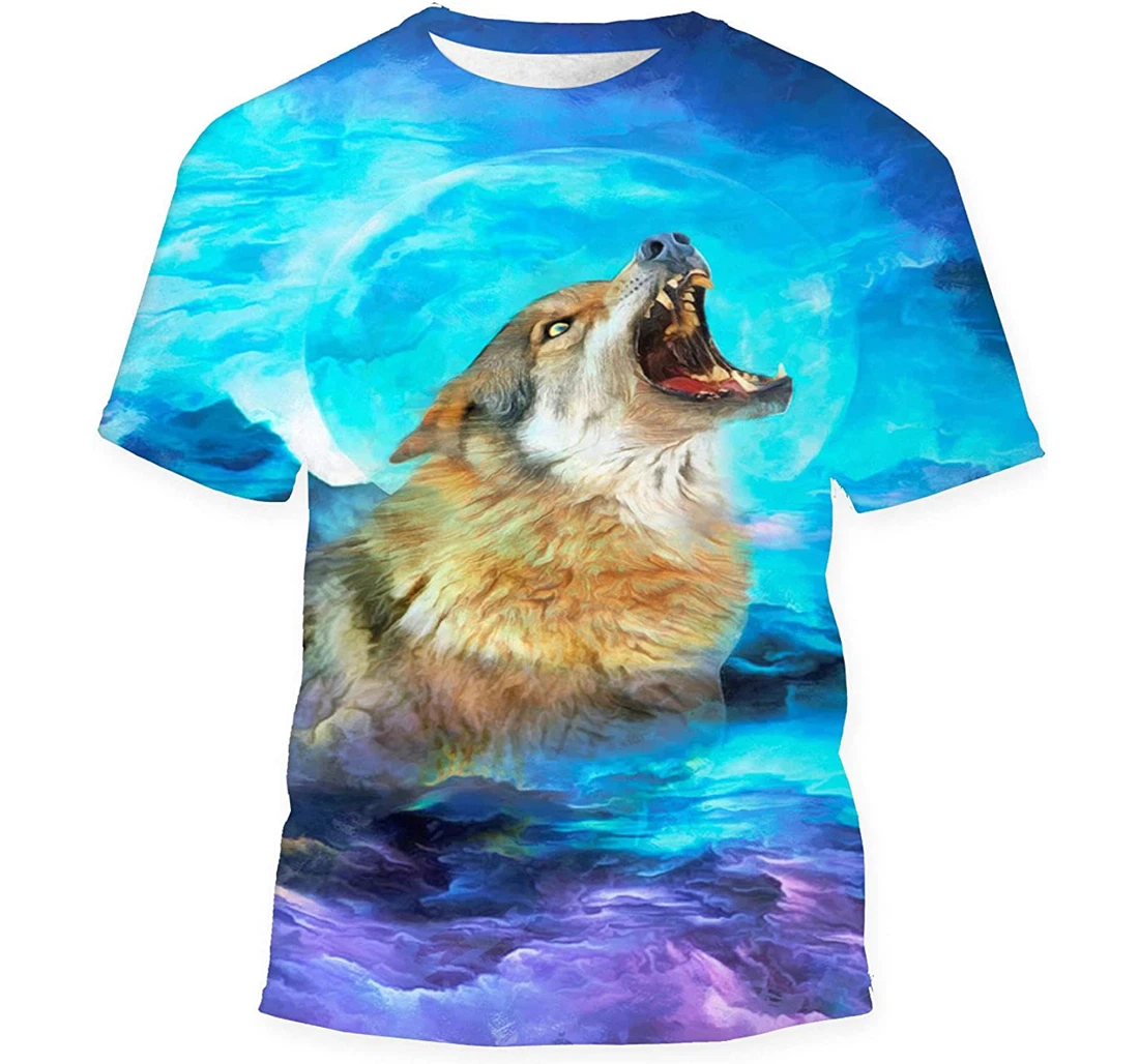 Modern Oil Painting Wolf Colorful Sky Gift Birthday Holiday - 3D Printed T-shirt