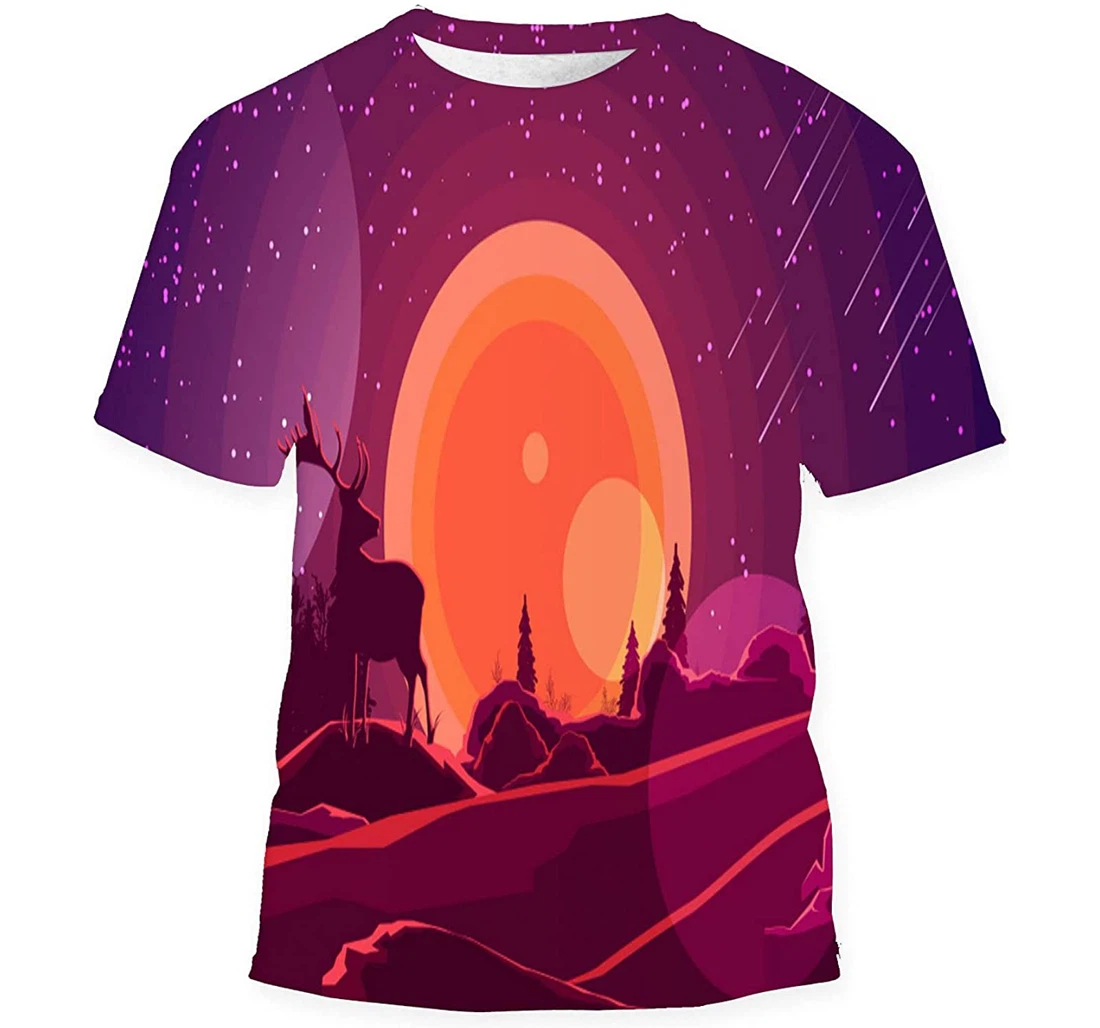 Landscape Sunset Behind Mountains Forest Silhouette Gift Birthday Holiday - 3D Printed T-shirt