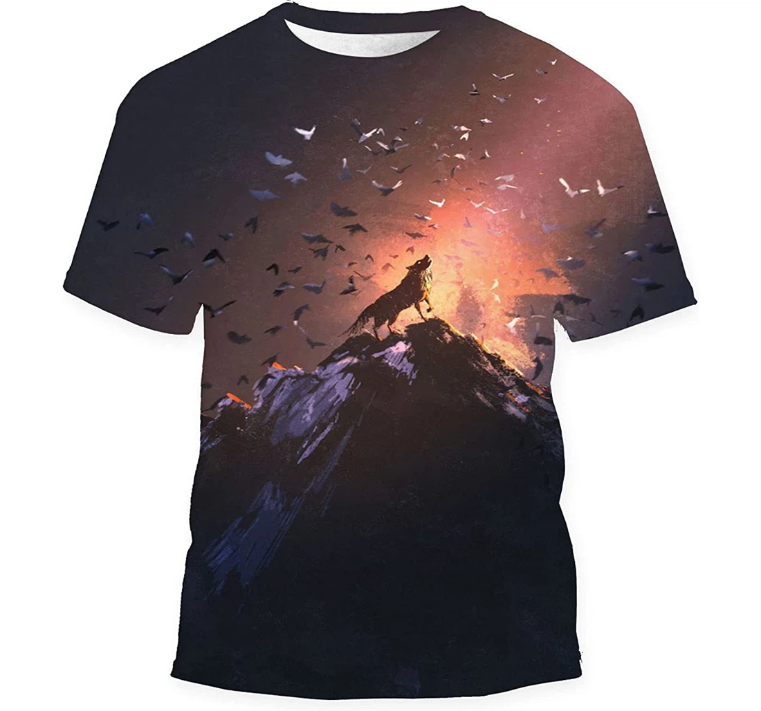 Howling Wolf On Rock Bird Flying Gift Birthday Holiday - 3D Printed T-shirt