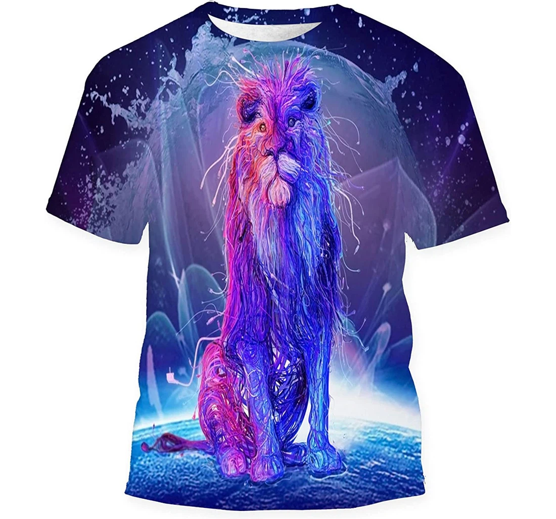 Abstract Multicolored Lion Sitting On Top Gift Birthday Holiday - 3D Printed T-shirt