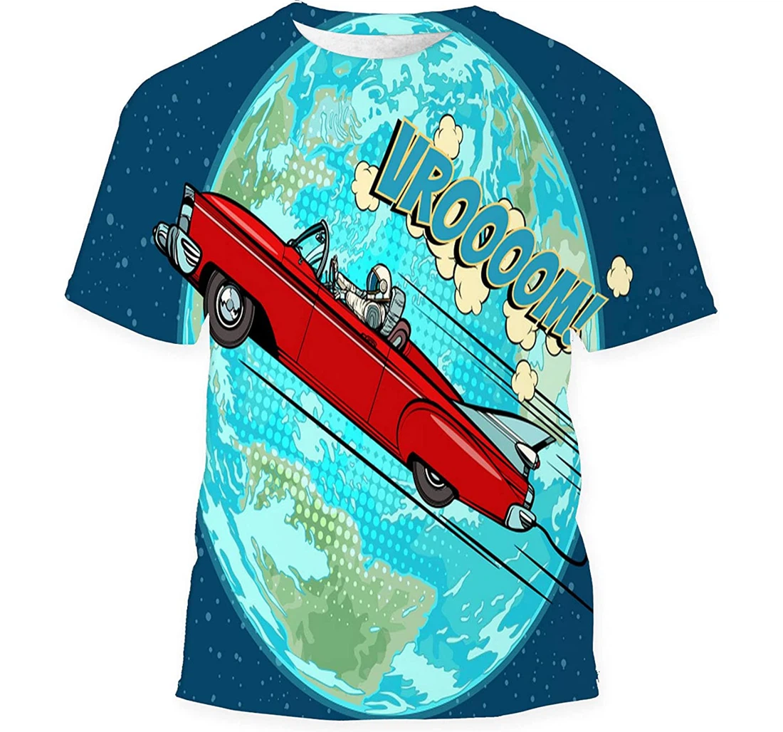 Astronaut Electric Car Over Planet Earth Gift Birthday Holiday - 3D Printed T-shirt