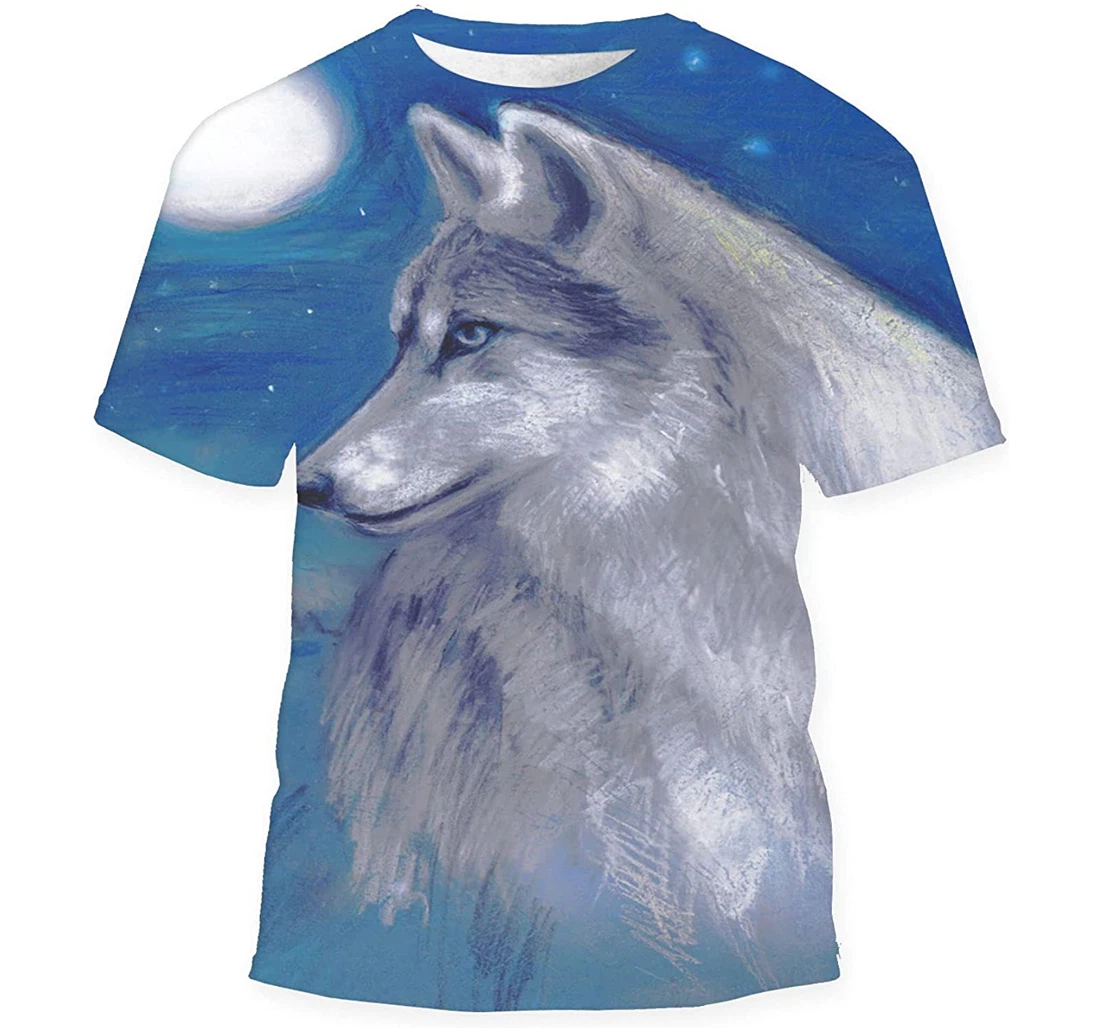 Hand Drawnpainted Colorful Wolf Moon Gift Birthday Holiday - 3D Printed T-shirt