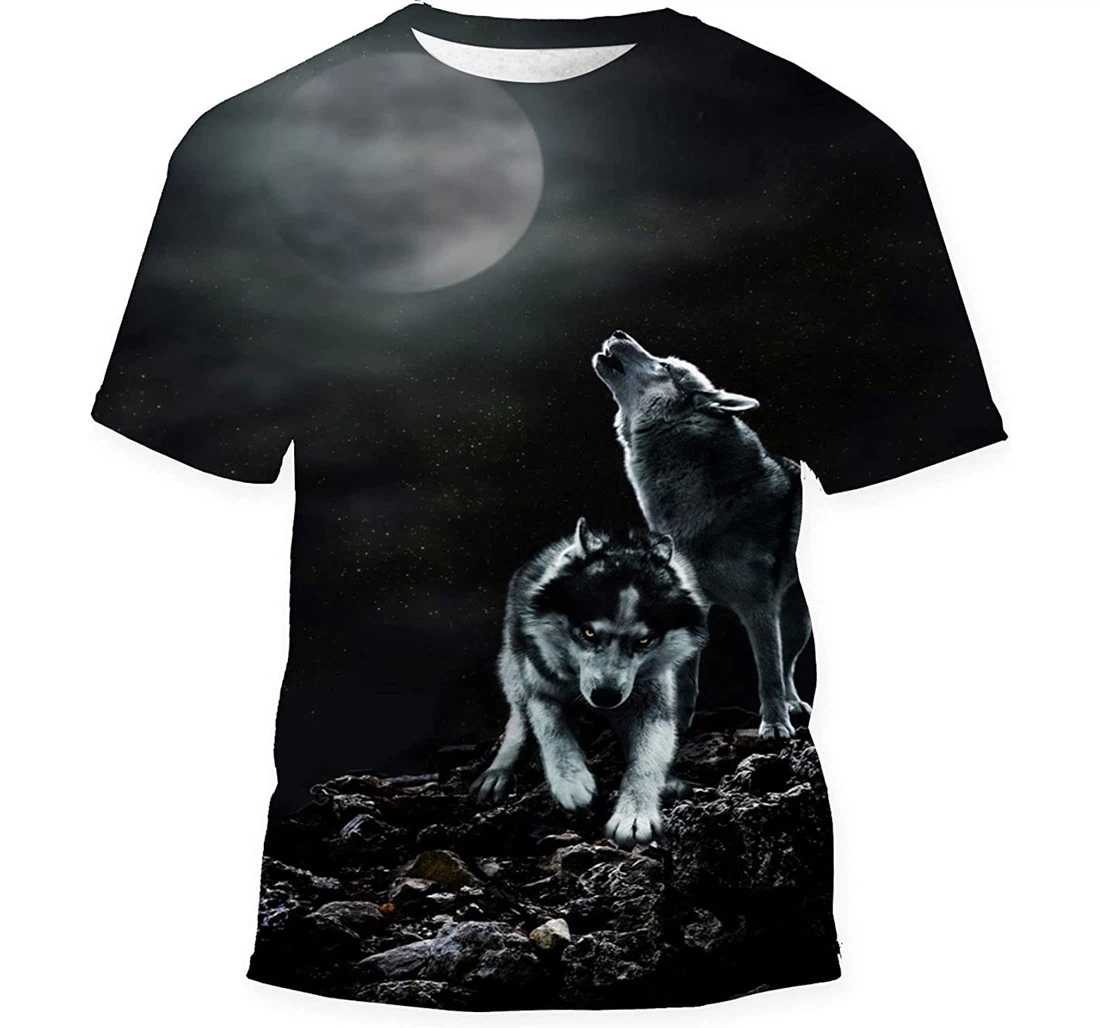 Pair Wolves On Dark Night Moon Gift Birthday Holiday - 3D Printed T-shirt