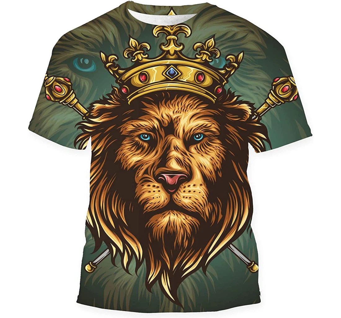 Lion Head King Crown Gift Birthday Holiday - 3D Printed T-shirt