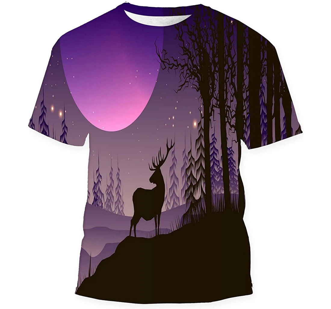 Beautiful Forest Night Landscape Silhouette Horned Gift Birthday Holiday - 3D Printed T-shirt