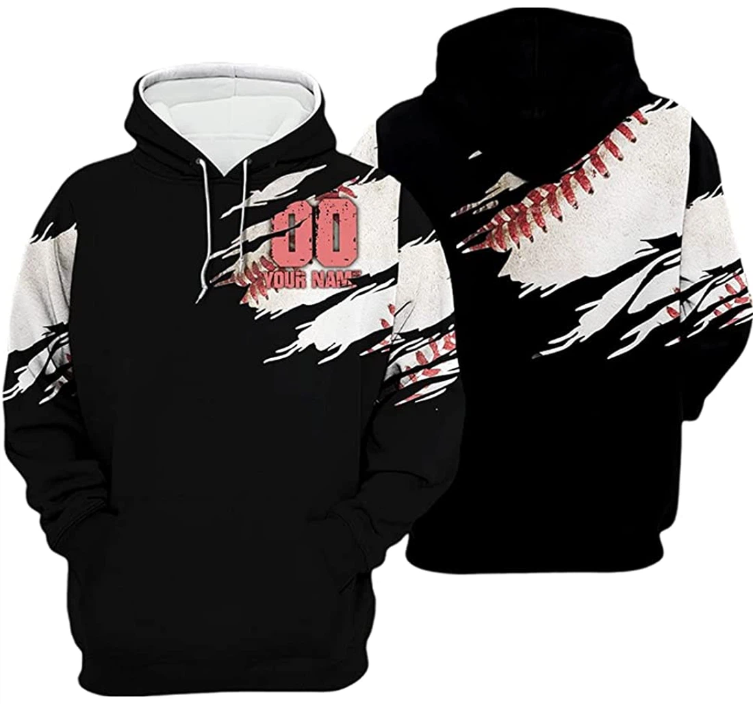 Personalized Name Baseball Torn Pattern - 3D Printed Pullover Hoodie