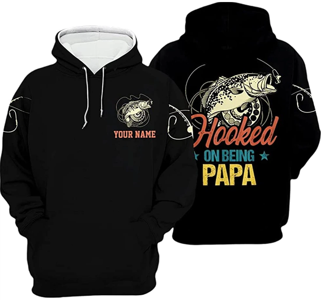 Personalized Name Dad Fishing Hooked On Being Papa - 3D Printed Pullover Hoodie