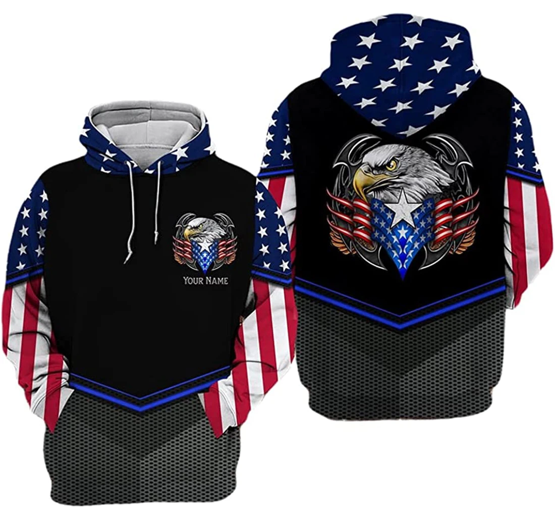 Personalized Name Eagle Proud American - 3D Printed Pullover Hoodie