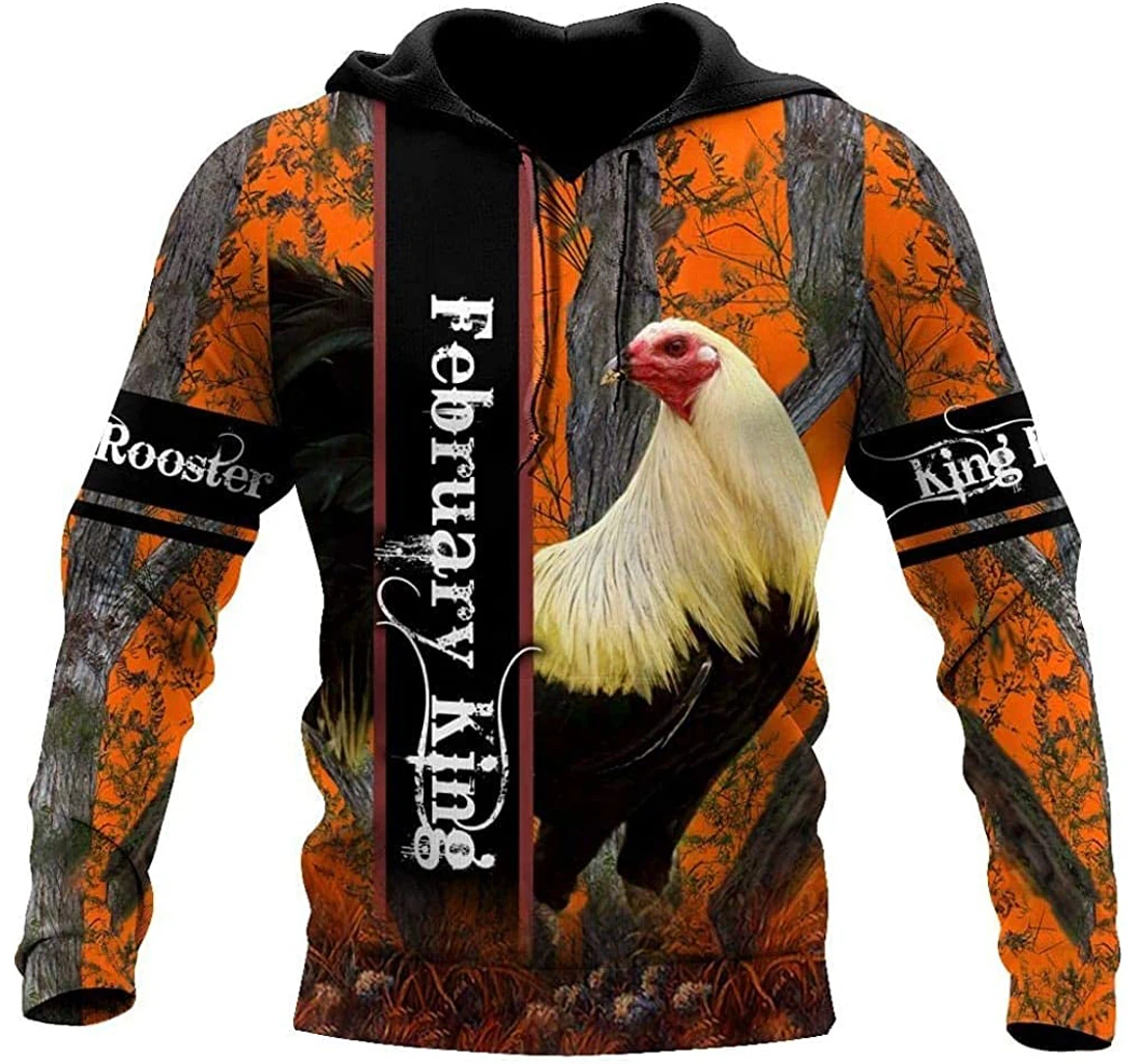 Premium February Rooster Lightweight Premium Sportwear Up - 3D Printed Pullover Hoodie