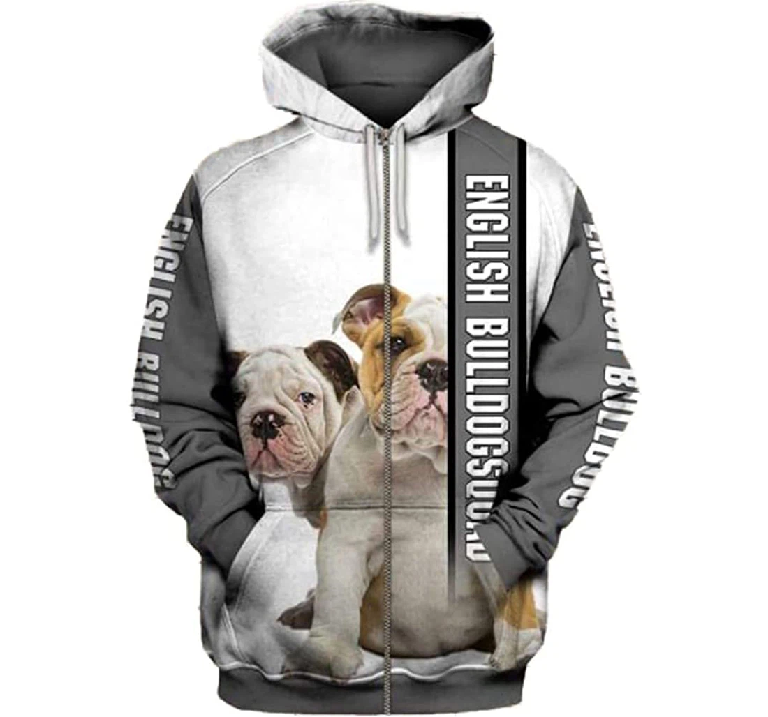 English Bulldog Lightweight Premium Sportwear Up - 3D Printed Pullover Hoodie