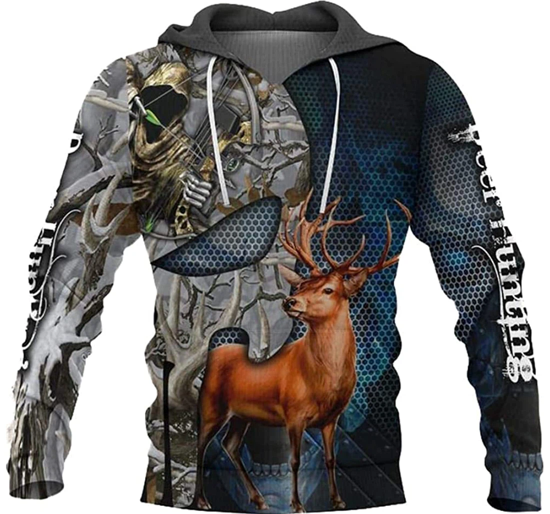 Skull Hunter Lightweight Premium Sportwear Up - 3D Printed Pullover Hoodie