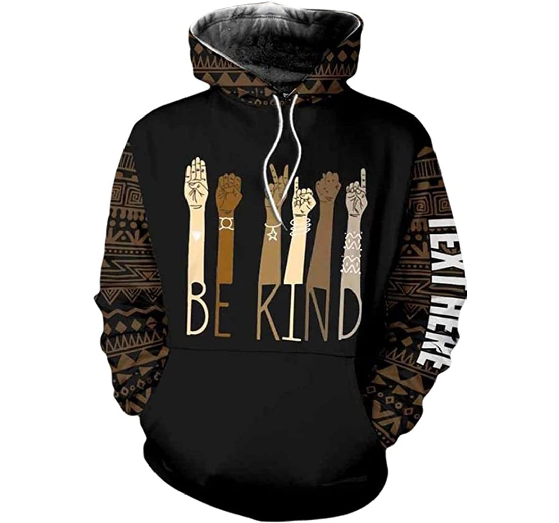 Personalized Name Be Kind Multi Ethnic Hands Sign Language Lightweight Premium Sportwear Up - 3D Printed Pullover Hoodie