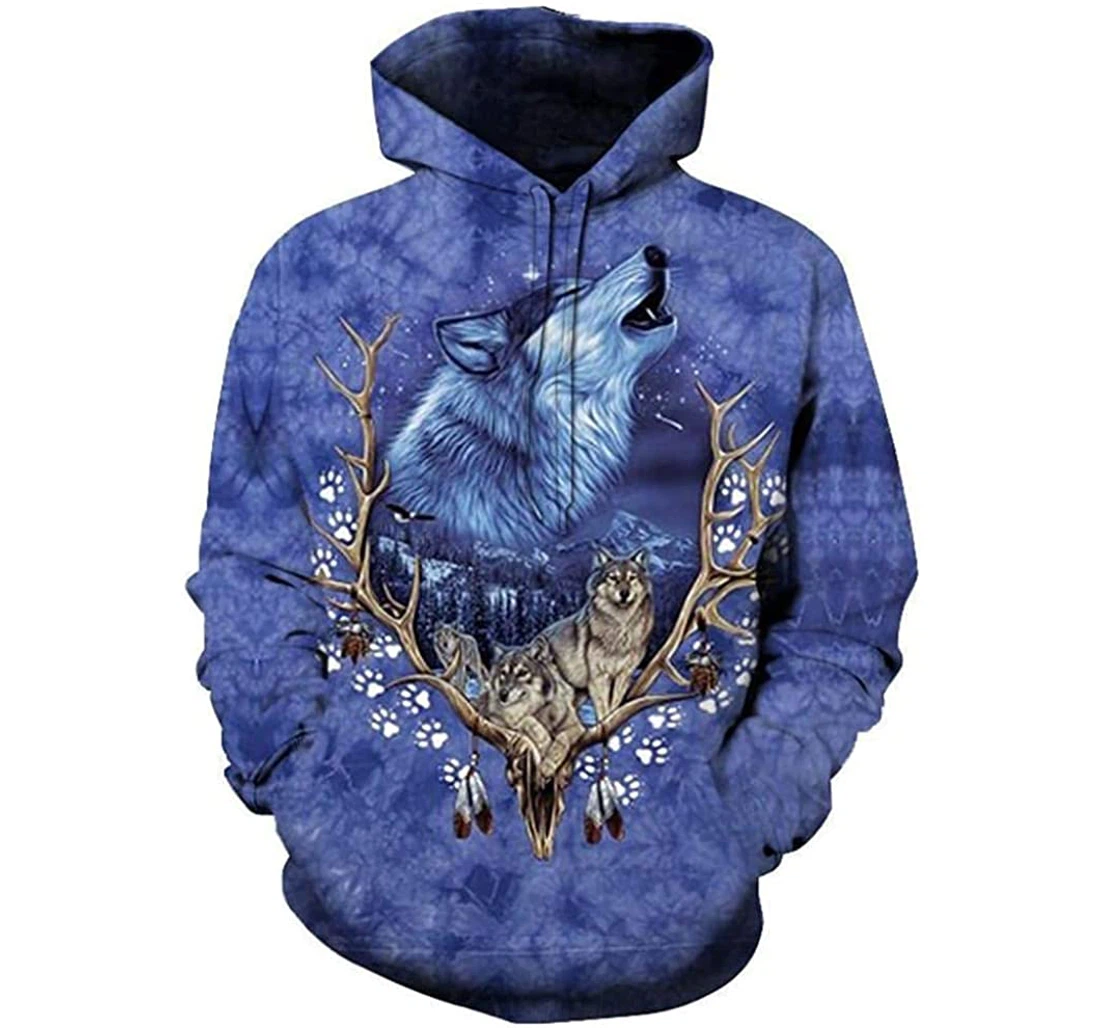 Blue Wolf Native American Lightweight Premium Sportwear Up - 3D Printed Pullover Hoodie