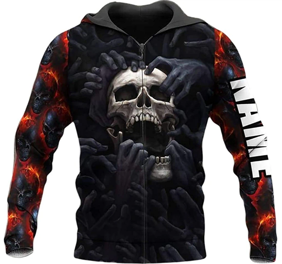 Personalized Name Skull Hands Lightweight Premium Sportwear Up - 3D Printed Pullover Hoodie