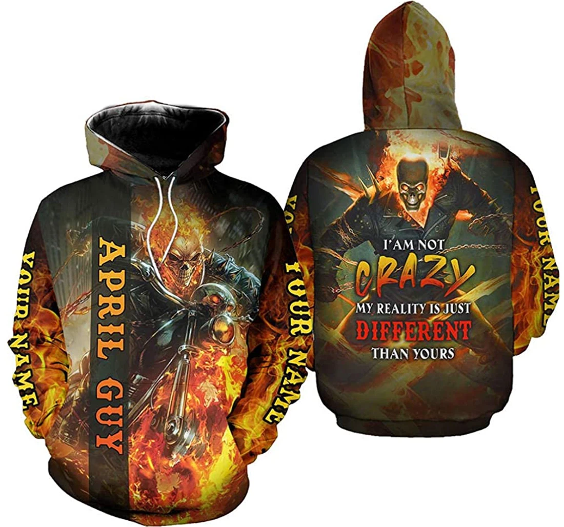 Personalized Name April Guy Fire Skull I'm Not Crazy My Reality Is Just Different Than Yours Lightweight Premium Sportwear Up - 3D Printed Pullover Hoodie